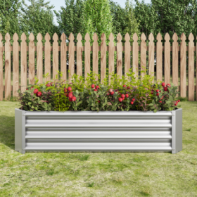 Metal Raised Garden Bed, Rectangle Raised Planter 4x2x1ft For Flowers Plants, Vegetables Herb Silver