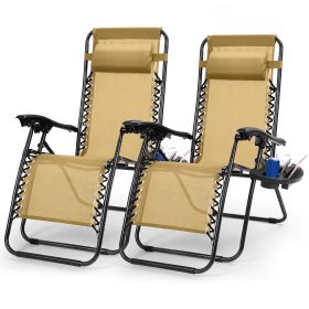 2Packs Zero Gravity Lounge Chair With Dual Side Tray Stress Relief Pillow 330lbs Max Load Per Chair Foldable For Patio Poolside Beach Fedex Shipping