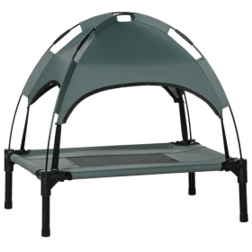 PawHut Elevated Portable Dog Cot Pet Bed With UV Protection Canopy Shade, 24 Inch, Gray