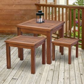3 Piece Outdoor Side Nesting Table Patio Set with Acacia Build & Multi-Functional Design