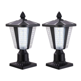 Solar Pillar Headlights With Dimmable LEDs - 2 Packs Unavailable Platforms- Temu (Color1: Black)