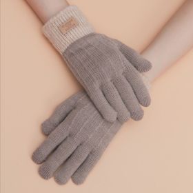 Ladies Winter Touch Screen Warm Knit Gloves (Color1: Khaki, size: One-size)