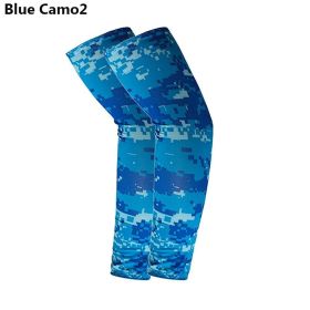 2pcs Arm Sleeves; Sports Sun UV Protection Hand Cover Cooling Warmer For Running Fishing Cycling (Color1: Blue Camo 2)