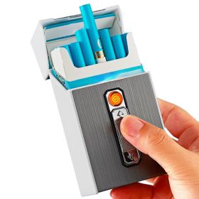 20-cigarettes Capacity Metal Cigarette Box With USB Rechargeable Safety Lighter (Color1: Black)
