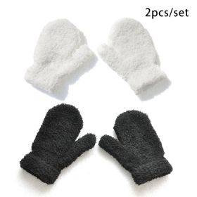 2Pcs/set Children Plush Gloves Solid Color Winter Warm Thicken Gloves (Color1: White)