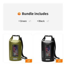 Waterproof Dry Bag 10L/20L/30L; Fishing Bag With Clear Phone Case; Roll Top Lightweight Floating Backpack Dry Sack; Keeps Gear Dry For Kayaking; (Color1: Green+Black)