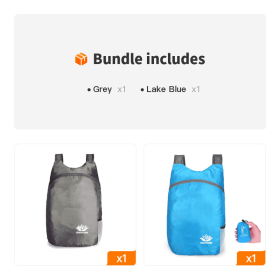 20L Unisex Lightweight Outdoor Backpack; Waterproof Folding Backpack; Casual Capacity Camping Bag For Travel Hiking Cycling Sport (Color1: Grey+Lake Blue)