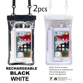 2pcs Oversized Mobile Phone Waterproof Dustproof Bag Touch Screen For Diving Swimming Sealing (Color1: 2pcs- White+Black)