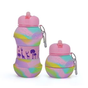 550ML Collapsible Water Bottles Outdoor Sports Fold Water Cup Silicone Leakproof Portable Kettle Travel Children Adult Bottle (Capacity: 550ML, Color1: F)