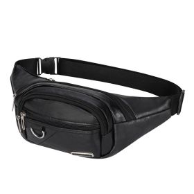 PU Chest Bag Solid Color Lightweight Travel Waist Bag Daily Commuting Large-capacity Messenger Chest Bag (Color1: Black)