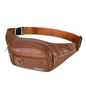 PU Chest Bag Solid Color Lightweight Travel Waist Bag Daily Commuting Large-capacity Messenger Chest Bag (Color1: Brown)