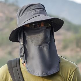 A Sunscreen Hat Men's Fishing Hat Summer Fisherman Hat Outdoor Mountaineering Sun Hat Cover Face UV Protection Sun Hat (Color1: Dark Gray)