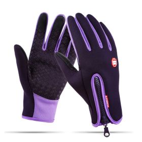 Moto Touch Screen Motorbike Racing Riding Gloves Winter Motorcycle Gloves Winter Thermal Fleece Lined Waterproof Heated Guantes (Color1: Purple, size: XL)