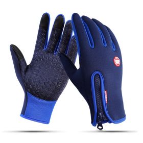 Moto Touch Screen Motorbike Racing Riding Gloves Winter Motorcycle Gloves Winter Thermal Fleece Lined Waterproof Heated Guantes (Color1: Blue, size: M)
