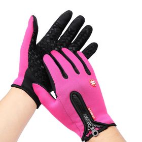 Moto Touch Screen Motorbike Racing Riding Gloves Winter Motorcycle Gloves Winter Thermal Fleece Lined Waterproof Heated Guantes (Color1: Rose Red, size: M)