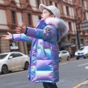 2022 Winter Down Jacket For Girls Coat Waterproof Shiny Hooded Children Outerwear Clothing 5-14 Year Teenage Kids Parka Snowsuit (Color1: Purple, size: 14)