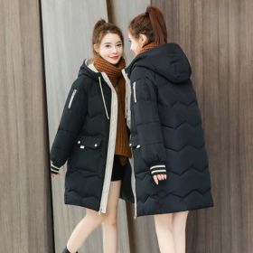 2022 Winter Women Jacket Coats Long Parkas Female Down cotton Hooded Overcoat Thick Warm Jackets Windproof Casual Student Coat (Color1: Black, size: M47.5-55KG)