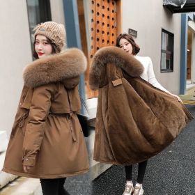 2022 New Winter Jacket Women Parka Fashion Long Coat Wool Liner Hooded Parkas Slim With Fur Collar Warm Snow Wear Padded Clothes (Color1: Brown, size: XXL)