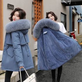 2022 New Winter Jacket Women Parka Fashion Long Coat Wool Liner Hooded Parkas Slim With Fur Collar Warm Snow Wear Padded Clothes (Color1: Blue, size: XXL)