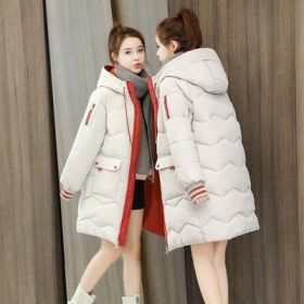 2022 Winter Women Jacket Coats Long Parkas Female Down cotton Hooded Overcoat Thick Warm Jackets Windproof Casual Student Coat (Color1: creamy-white, size: S40-47.5KG)