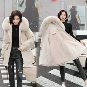 2022 New Winter Jacket Women Parka Fashion Long Coat Wool Liner Hooded Parkas Slim With Fur Collar Warm Snow Wear Padded Clothes (Color1: off white, size: XL)