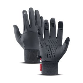 Winter Men Women Gloves Touch Cold Waterproof Motorcycle Cycle Gloves Male Outdoor Sports Warm Thermal Fleece Running Ski Gloves (Color1: Gray, size: L)