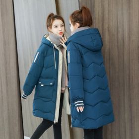 2022 Winter Women Jacket Coats Long Parkas Female Down cotton Hooded Overcoat Thick Warm Jackets Windproof Casual Student Coat (Color1: Blue, size: 4XL80-87.5KG)