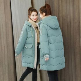 2022 Winter Women Jacket Coats Long Parkas Female Down cotton Hooded Overcoat Thick Warm Jackets Windproof Casual Student Coat (Color1: Light Green, size: XXL65-72.5KG)