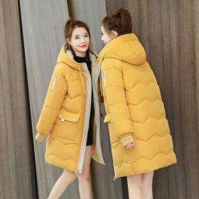 2022 Winter Women Jacket Coats Long Parkas Female Down cotton Hooded Overcoat Thick Warm Jackets Windproof Casual Student Coat (Color1: Yellow, size: XL60-65KG)