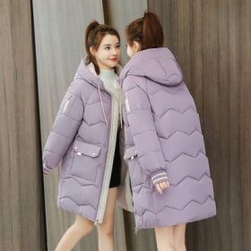 2022 Winter Women Jacket Coats Long Parkas Female Down cotton Hooded Overcoat Thick Warm Jackets Windproof Casual Student Coat (Color1: Purple, size: XXXL72.5-80KG)