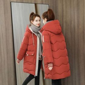 2022 Winter Women Jacket Coats Long Parkas Female Down cotton Hooded Overcoat Thick Warm Jackets Windproof Casual Student Coat (Color1: Red, size: M47.5-55KG)