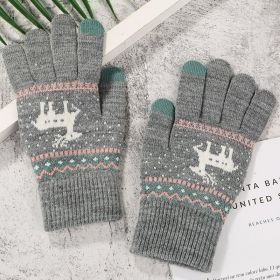 2022 New Women's Thick Knitted Gloves Girls Touch Screen Fashion Deer Pattern Sweet and Cute Autumn and Winter Warm Wool Gloves (Color1: Style 1 Gray)