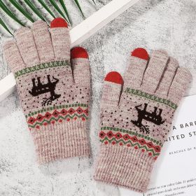 2022 New Women's Thick Knitted Gloves Girls Touch Screen Fashion Deer Pattern Sweet and Cute Autumn and Winter Warm Wool Gloves (Color1: Style 1 Beige)