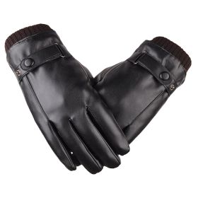 Men's Gloves Black Winter Mittens Keep Warm Touch Screen Windproof Driving Guantes Male Autumn Winter PU Leather Gloves Business (Color1: Black1)