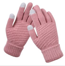 Winter Touch Screen Gloves Women Men Warm Stretch Knit Mittens Imitation Wool Full Finger Guantes Female Crochet Luvas Thicken (Color1: Pink)