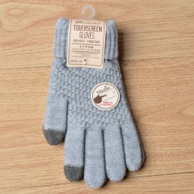 Winter Touch Screen Gloves Women Men Warm Stretch Knit Mittens Imitation Wool Full Finger Guantes Female Crochet Luvas Thicken (Color1: Gary)