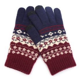Winter Touch Screen Gloves Women Men Warm Stretch Knit Mittens Imitation Wool Full Finger Guantes Female Crochet Luvas Thicken (Color1: Style 2 Blue)
