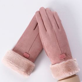 2022 New Fashion Women Gloves Autumn Winter Cute Furry Warm Mitts Full Finger Mittens Women Outdoor Sport Female Gloves Screen (Color1: Pink)