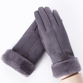 2022 New Fashion Women Gloves Autumn Winter Cute Furry Warm Mitts Full Finger Mittens Women Outdoor Sport Female Gloves Screen (Color1: Gray)