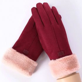 2022 New Fashion Women Gloves Autumn Winter Cute Furry Warm Mitts Full Finger Mittens Women Outdoor Sport Female Gloves Screen (Color1: Red)