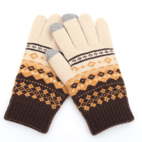 Winter Touch Screen Gloves Women Men Warm Stretch Knit Mittens Imitation Wool Full Finger Guantes Female Crochet Luvas Thicken (Color1: Style 2 Khaki)