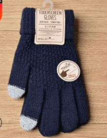 Winter Touch Screen Gloves Women Men Warm Stretch Knit Mittens Imitation Wool Full Finger Guantes Female Crochet Luvas Thicken (Color1: Dark Blue)
