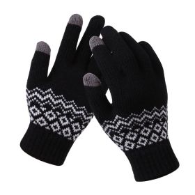Winter Touch Screen Gloves Women Men Warm Stretch Knit Mittens Imitation Wool Full Finger Guantes Female Crochet Luvas Thicken (Color1: Style 3 Black)