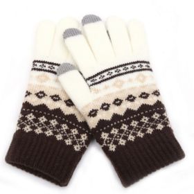 Winter Touch Screen Gloves Women Men Warm Stretch Knit Mittens Imitation Wool Full Finger Guantes Female Crochet Luvas Thicken (Color1: Style 2 Coffee)