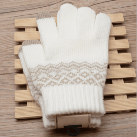 Winter Touch Screen Gloves Women Men Warm Stretch Knit Mittens Imitation Wool Full Finger Guantes Female Crochet Luvas Thicken (Color1: Style 3 White)