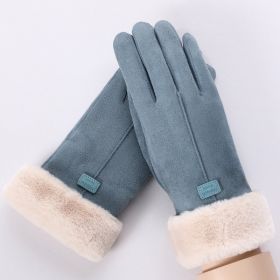 2022 New Fashion Women Gloves Autumn Winter Cute Furry Warm Mitts Full Finger Mittens Women Outdoor Sport Female Gloves Screen (Color1: Blue)