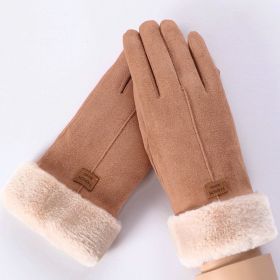 2022 New Fashion Women Gloves Autumn Winter Cute Furry Warm Mitts Full Finger Mittens Women Outdoor Sport Female Gloves Screen (Color1: Camel)