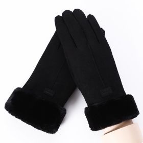 2022 New Fashion Women Gloves Autumn Winter Cute Furry Warm Mitts Full Finger Mittens Women Outdoor Sport Female Gloves Screen (Color1: Black)