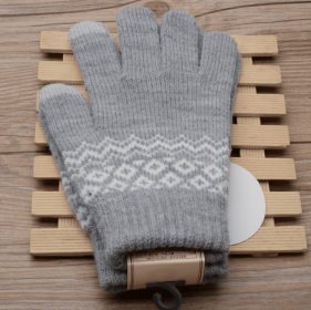 Winter Touch Screen Gloves Women Men Warm Stretch Knit Mittens Imitation Wool Full Finger Guantes Female Crochet Luvas Thicken (Color1: Style 3 Gary)