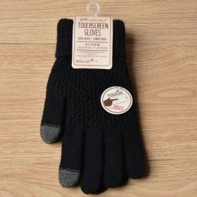 Winter Touch Screen Gloves Women Men Warm Stretch Knit Mittens Imitation Wool Full Finger Guantes Female Crochet Luvas Thicken (Color1: Black)
